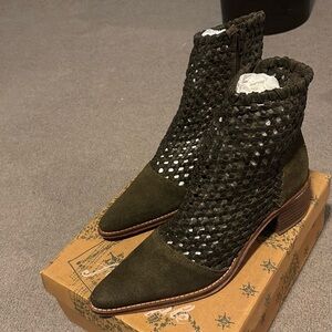 Free People In The Loop Woven Boot - Green Moss Suede Leather